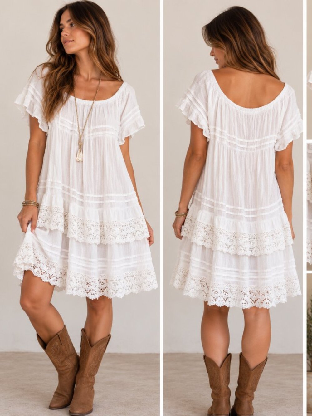 Muche et Muchette Esmerald White Lace Ruffle Boho Cottagecore Dress OS
